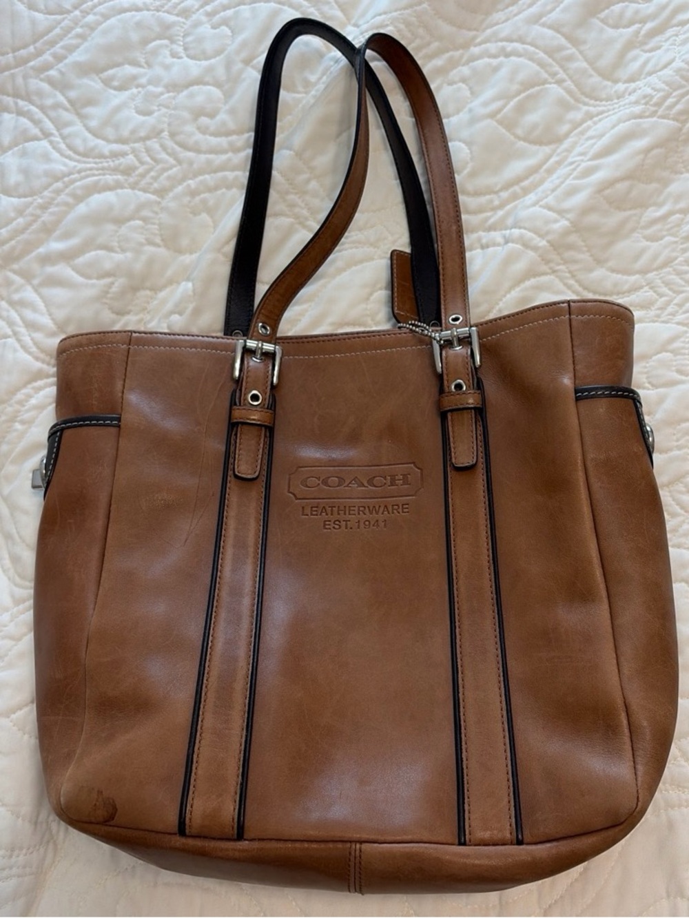 Vintage Brown Leather Coach Hampton Tote Pocketbook